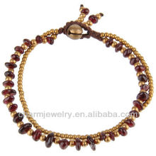 Hand Crafted Brass Beads Genuine Garnet Stone Bead Bracelet Vners SB-0031